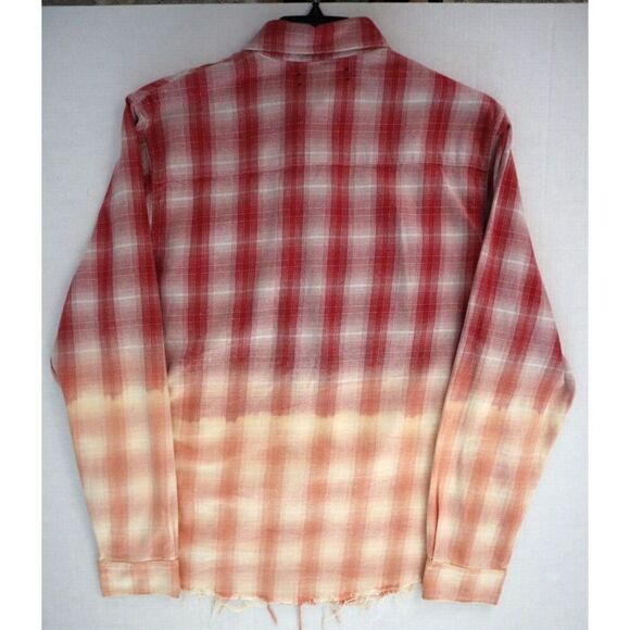 AMIRI Men's Sz L Red/Orange Distressed Ombré Plaid Button-Down L/S Shirt - Picture 12 of 13